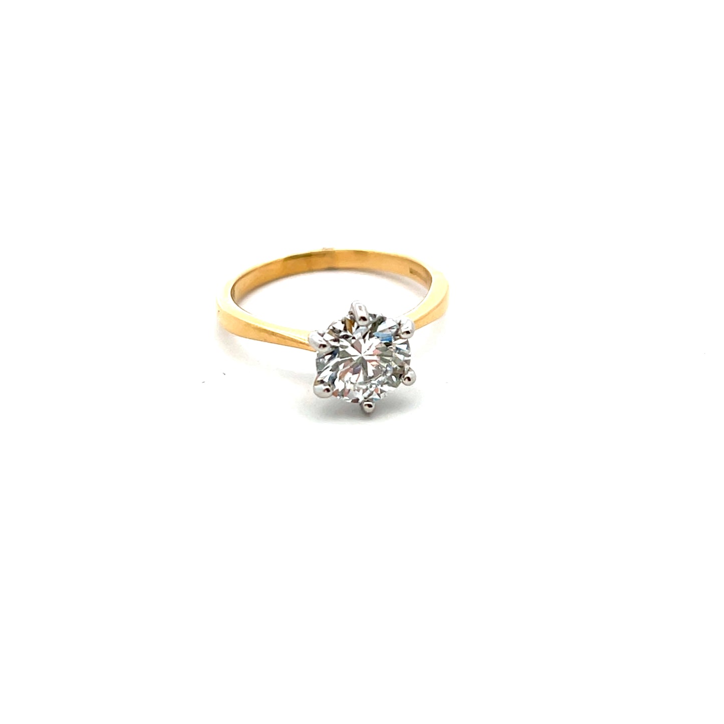 18ct Yellow Gold and Platinum Laboratory Grown Diamond 1.57ct Brilliant Cut 6 Claw Ring Size N