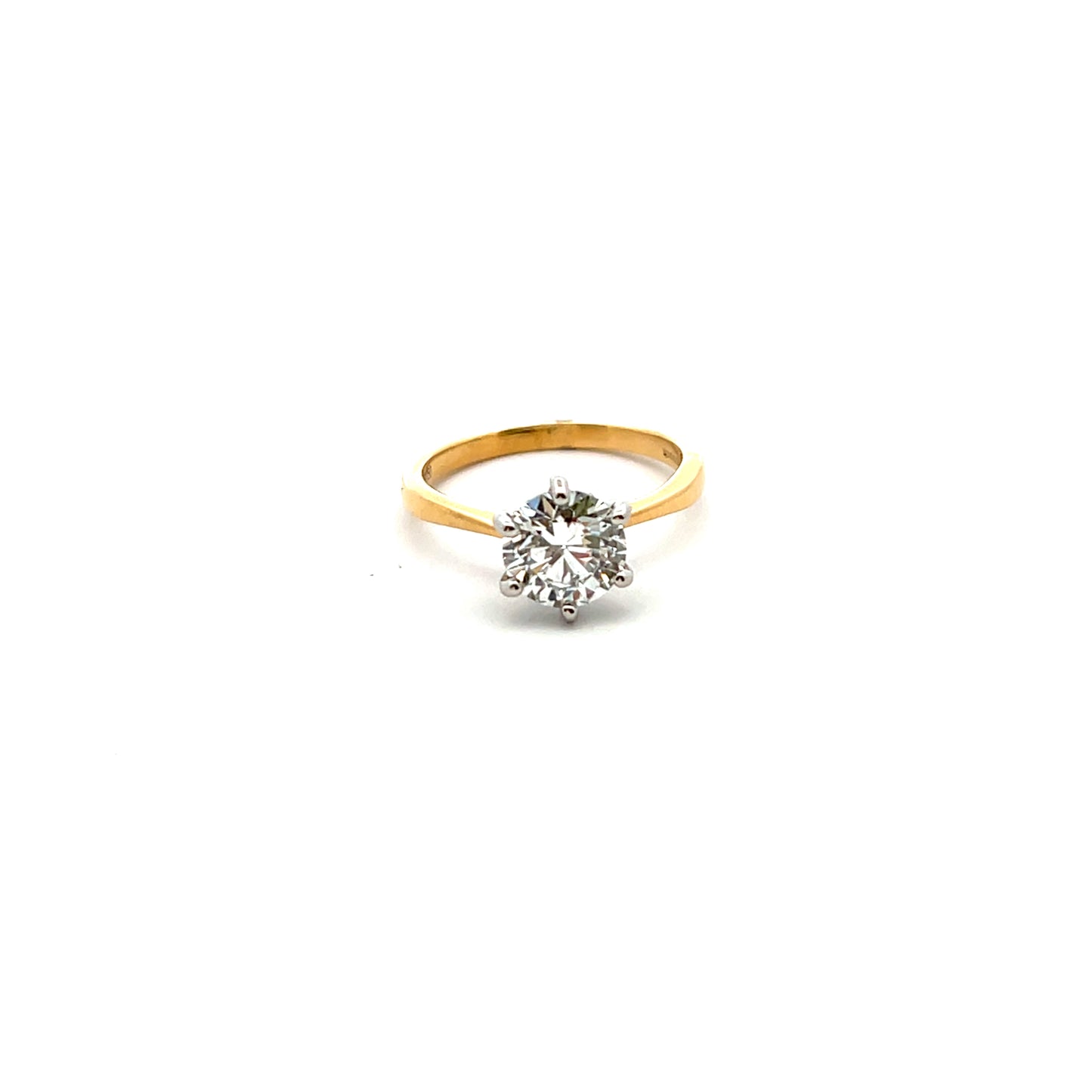 18ct Yellow Gold and Platinum Laboratory Grown Diamond 1.57ct Brilliant Cut 6 Claw Ring Size N