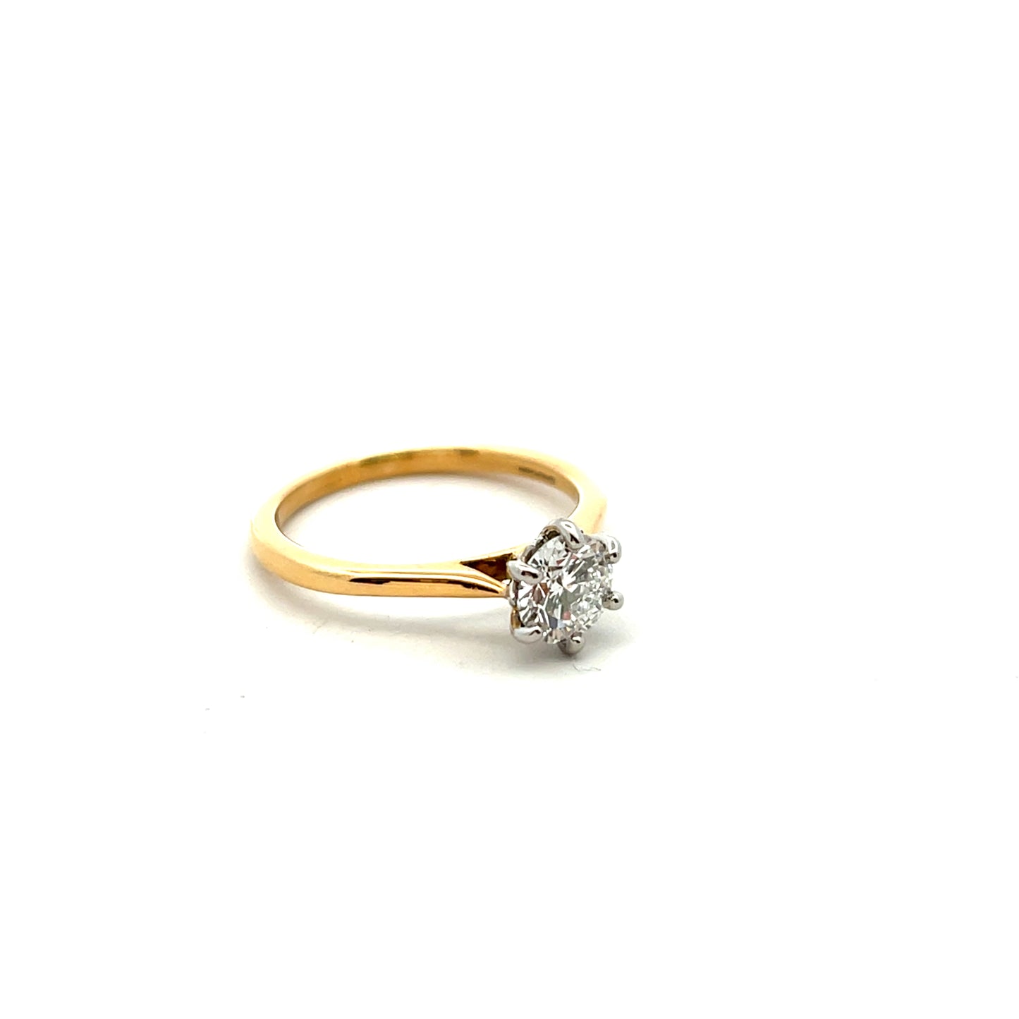 18ct Yellow Gold and Platinum Laboratory Grown Diamond 0.77ct Brilliant Cut 6 Claw Ring Size M