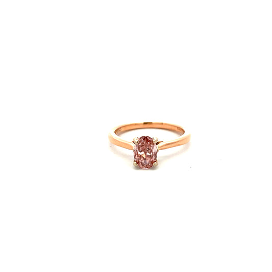 18ct Rose Gold Laboratory Grown Diamond Fancy Pink Oval Ring Size M