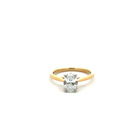 18ct Yellow Gold Laboratory Grown Diamond 1.05ct Oval Cut Ring Size M