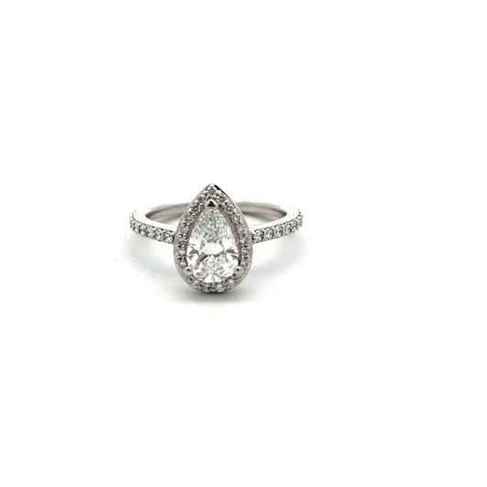 Platinum Laboratory Grown Diamond Pear Cut Halo Ring with Laboratory Grown Diamond Shoulders 1.45ct Size M