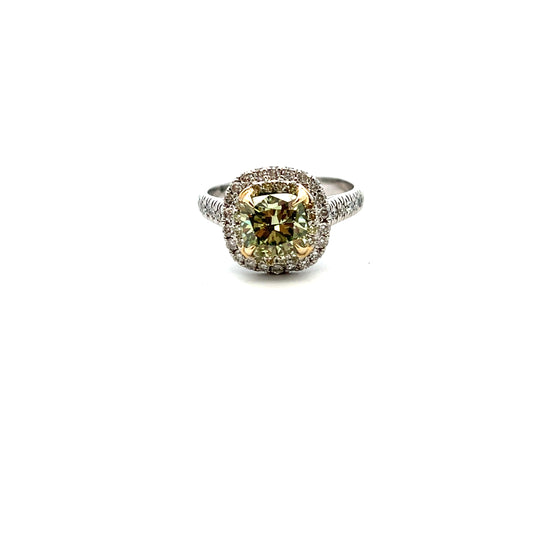 Platinum Laboratory Grown Diamond Green Cushion Cut Cluster Ring Size O