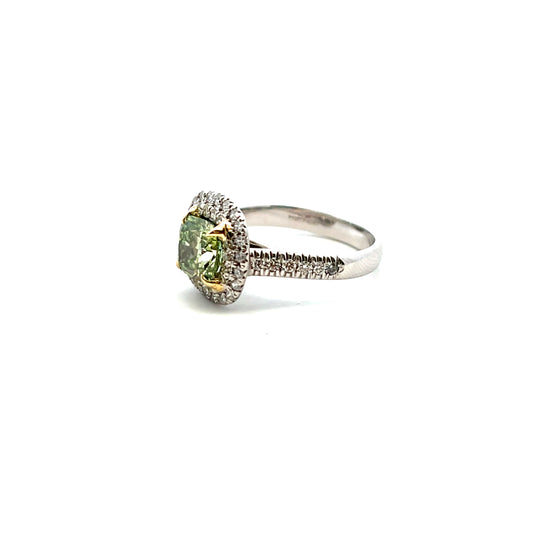 Platinum Laboratory Grown Diamond Green Cushion Cut Cluster Ring Size O
