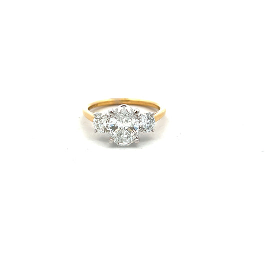 18ct Yellow Gold Laboratory Grown Oval and Brilliant Diamond Three Stone Ring Size N