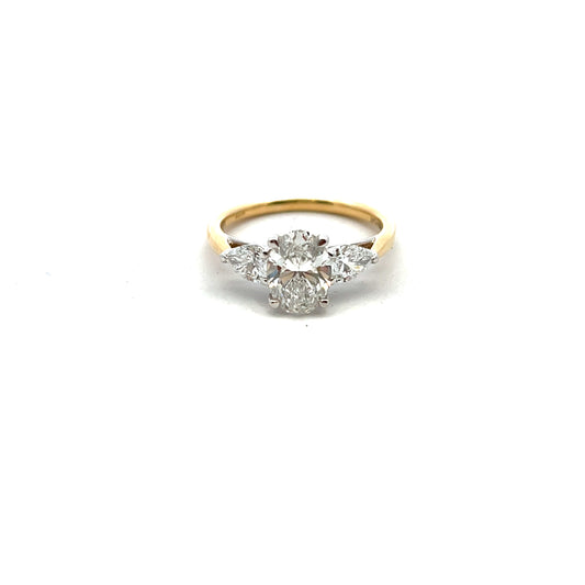 18ct Yellow Gold Laboratory Grown Oval and Pear Cut Diamond Ring Size N