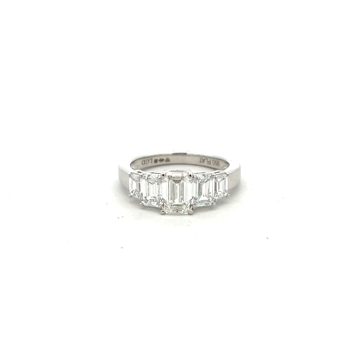 Platinum Laboratory Grown Diamond 5 Stone Graduated Emerald Cut Ring Size M