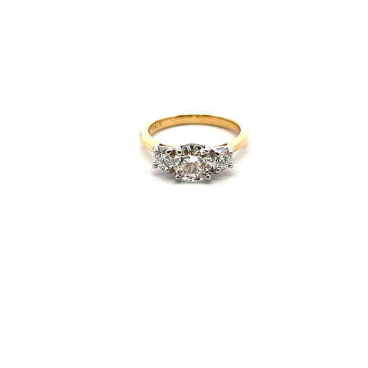 18ct Yellow Gold and Platinum Laboratory Grown Diamond Brilliant Cut Three Stone Diamond Ring Size M