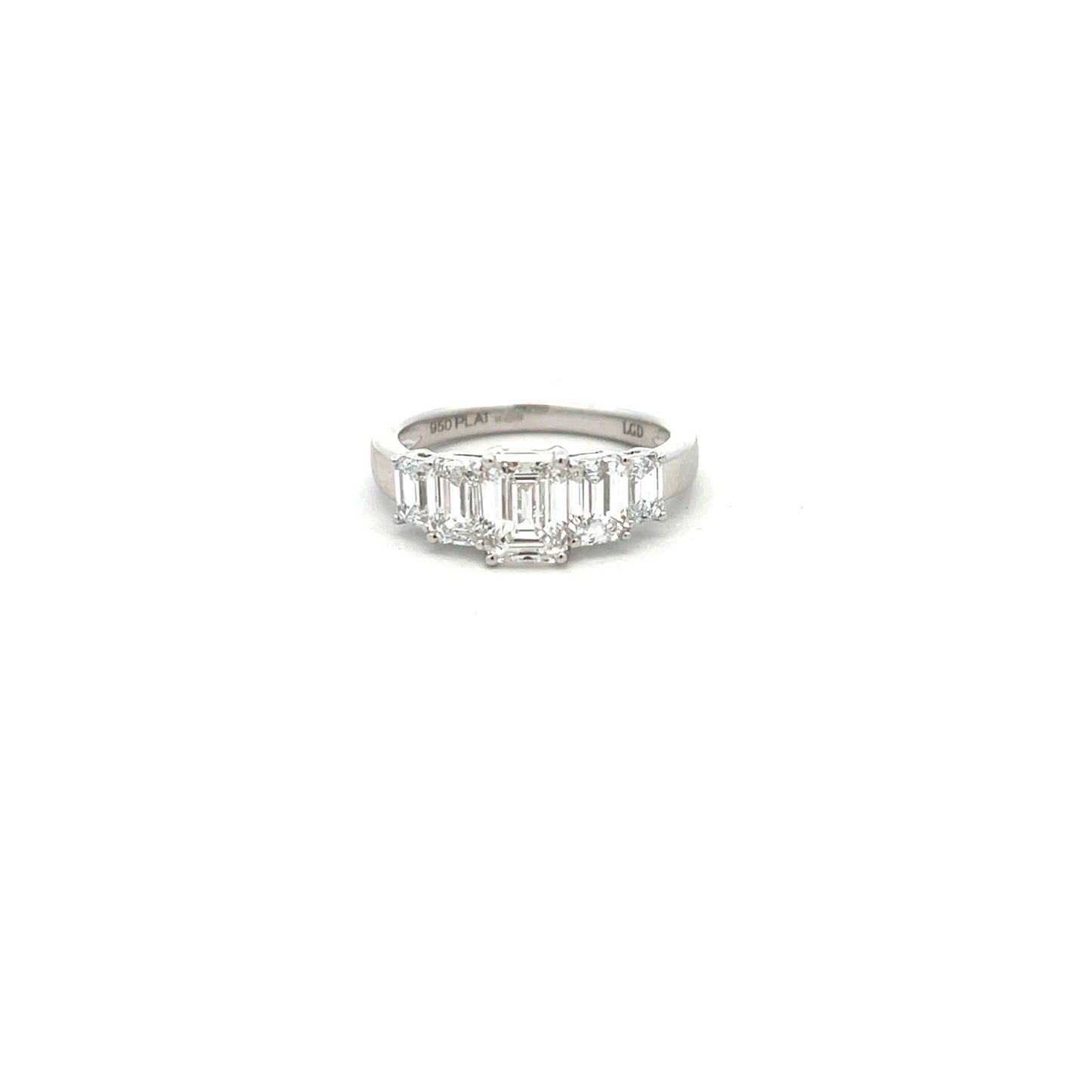 Platinum Laboratory Grown Five Stone Emerald Cut Diamond Ring Size N