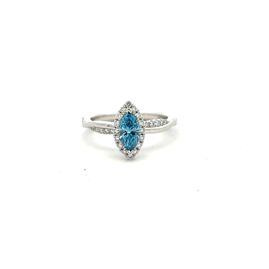 Platinum Laboratory Grown Vivid Fancy Blue and White Diamond Ring