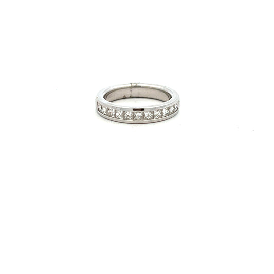 18ct White Gold 1.00ct Princess Cut Diamond Channel Set Halt Eternity Ring Size O