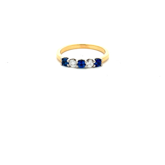 18ct Yellow Gold Sapphire And Diamond Half Hoop Ring Size N