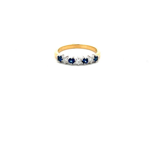 18ct Yellow Gold Sapphire and Diamond Half Eternity Ring Size L