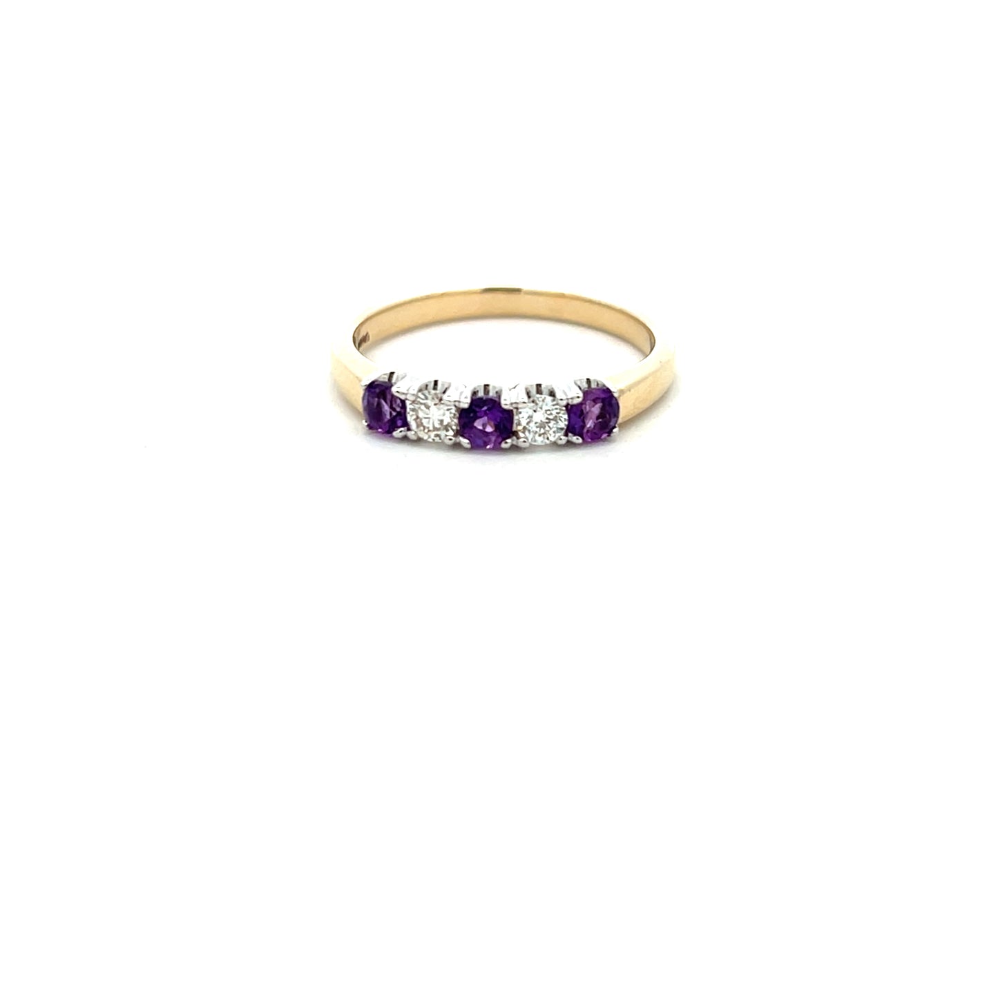 9ct Yellow Gold Amethyst and Diamond Five Stone Ring Size O