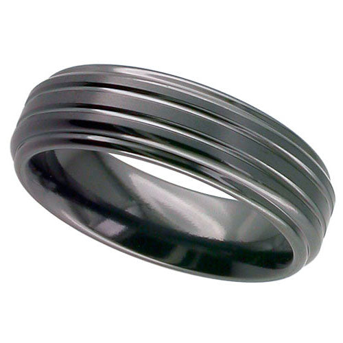 Geti Zirconium Ring with Grooves Size W