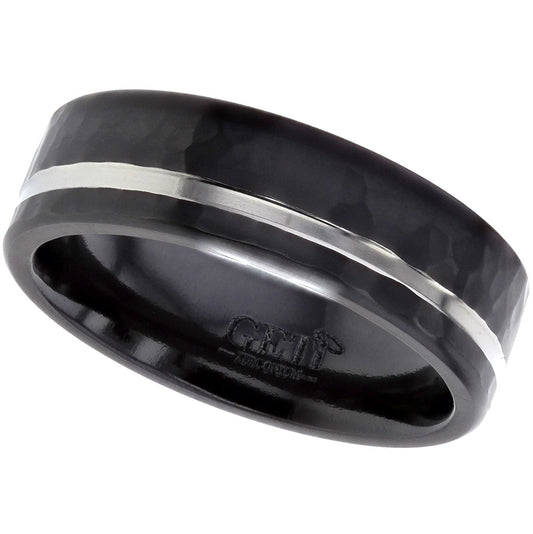 Geti Titanium Zirconium Flat Hammered Ring with Polished Line