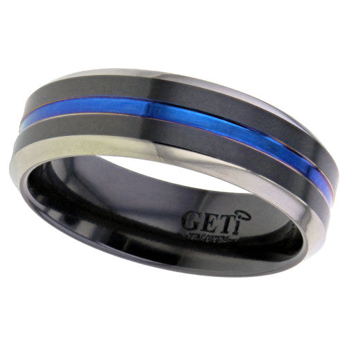 Geti Titanium Zirconium Flat Blue Line Centre Ring