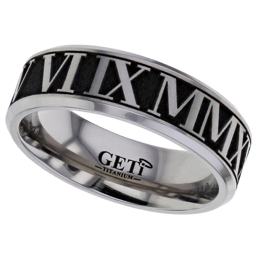 Geti Titanium Invert Roman Numerals Ring