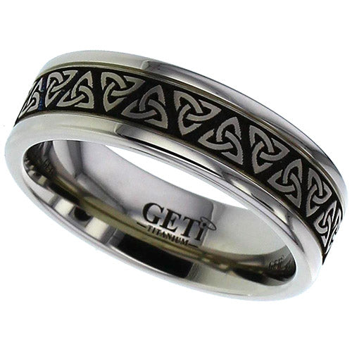 Geti Titanium Flat Trinity Engraved Ring