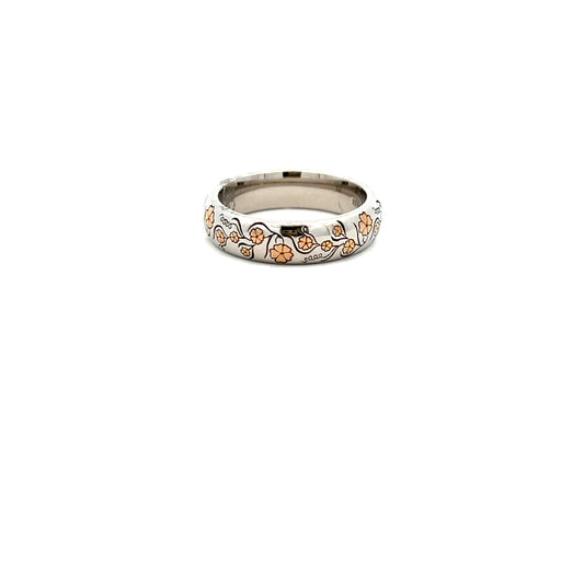 18ct Yellow Gold and Palladium Flowers Ring Size M