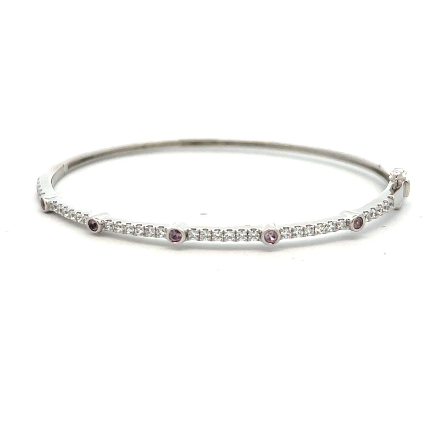 Sterling Silver Pink and White Cubic Zirconia Hinged Bangle