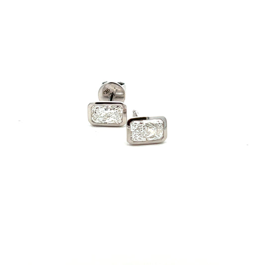 9ct White Gold Laboratory Grown 1.03ct Radiant Cut Bezel Set Stud Earrings