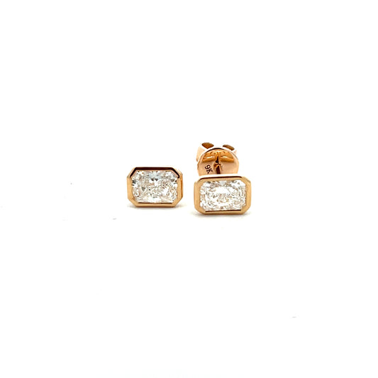 9ct Yellow Gold Laboratory Grown 1.03ct Radiant Cut Bezel Set Stud Earrings