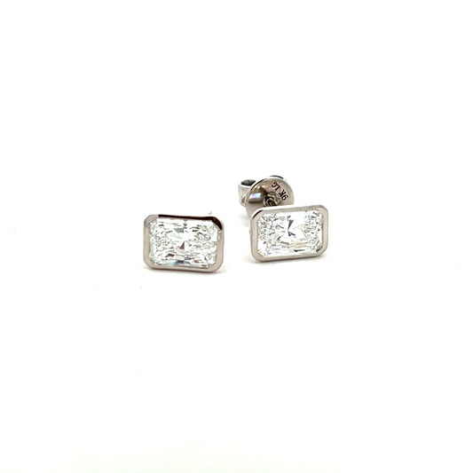 9ct White Gold Laboratory Grown 2.00ct Radiant Cut Bezel Set Stud Earrings