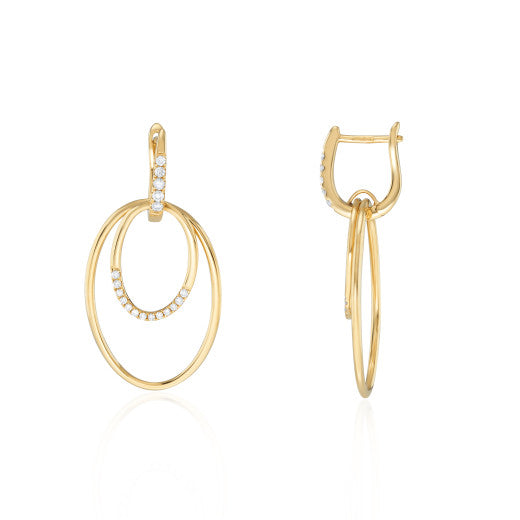 9ct Yellow Gold Diamond Double Oval Drop Earrings