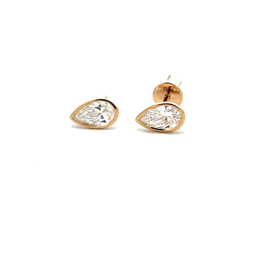 9ct Yellow Gold Laboratory Grown 1.03ct Pear Cut Bezel Set Stud Earrings