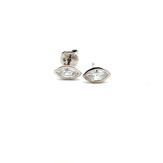 9ct White Gold Laboratory Grown 0.52ct Marquise Cut Bezel Set Stud Earrings