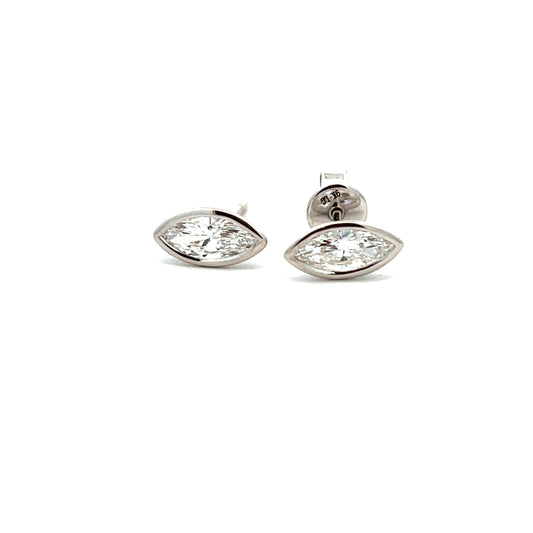 9ct White Gold Laboratory Grown 1.07ct Marquise Cut Bezel Set Stud Earrings
