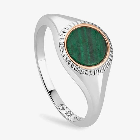 Clogau Reflections of Padarn Silver And Malachite Signet Ring 3SMCH0753