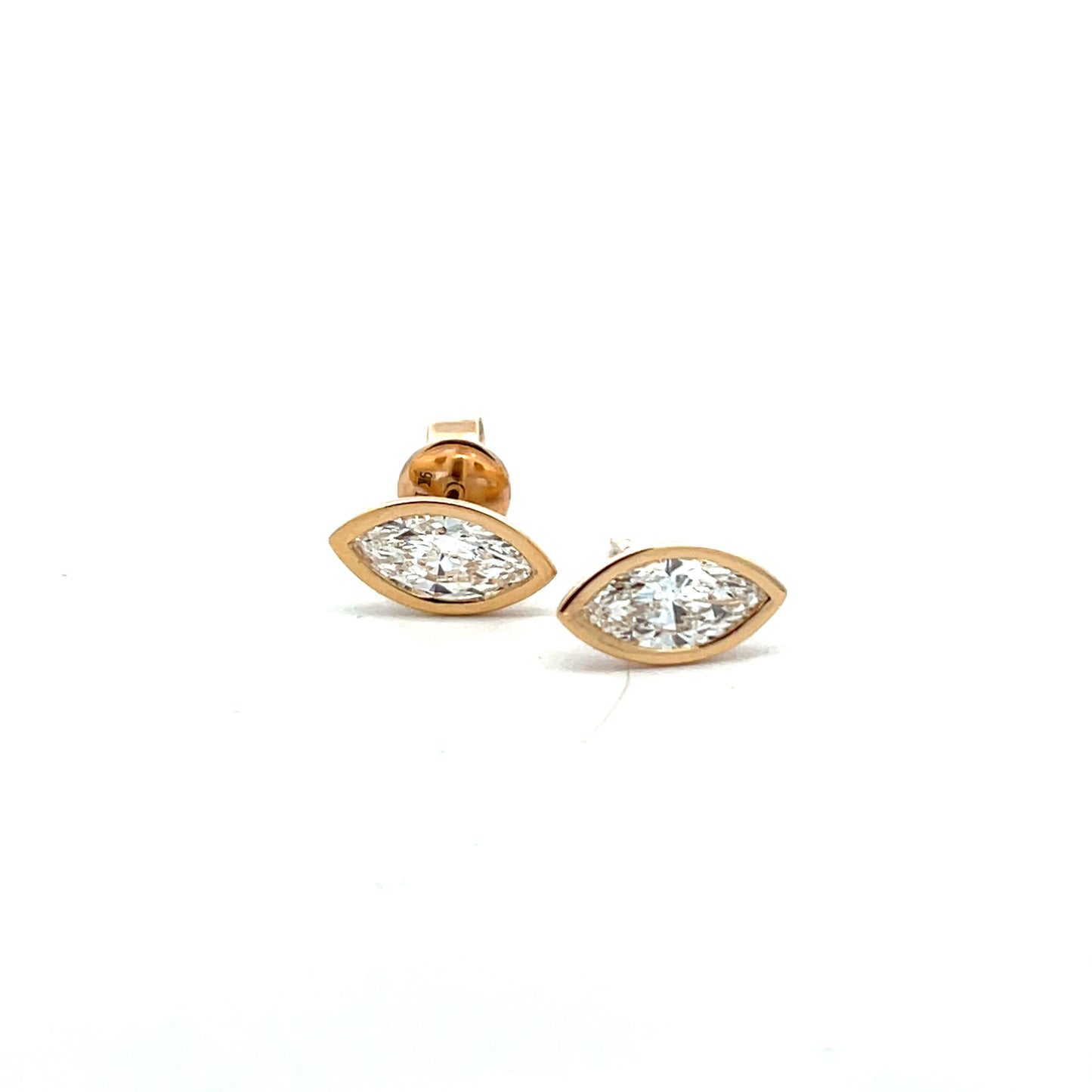 9ct Yellow Gold Laboratory Grown 1.10ct Marquise Cut Bezel Set Stud Earrings