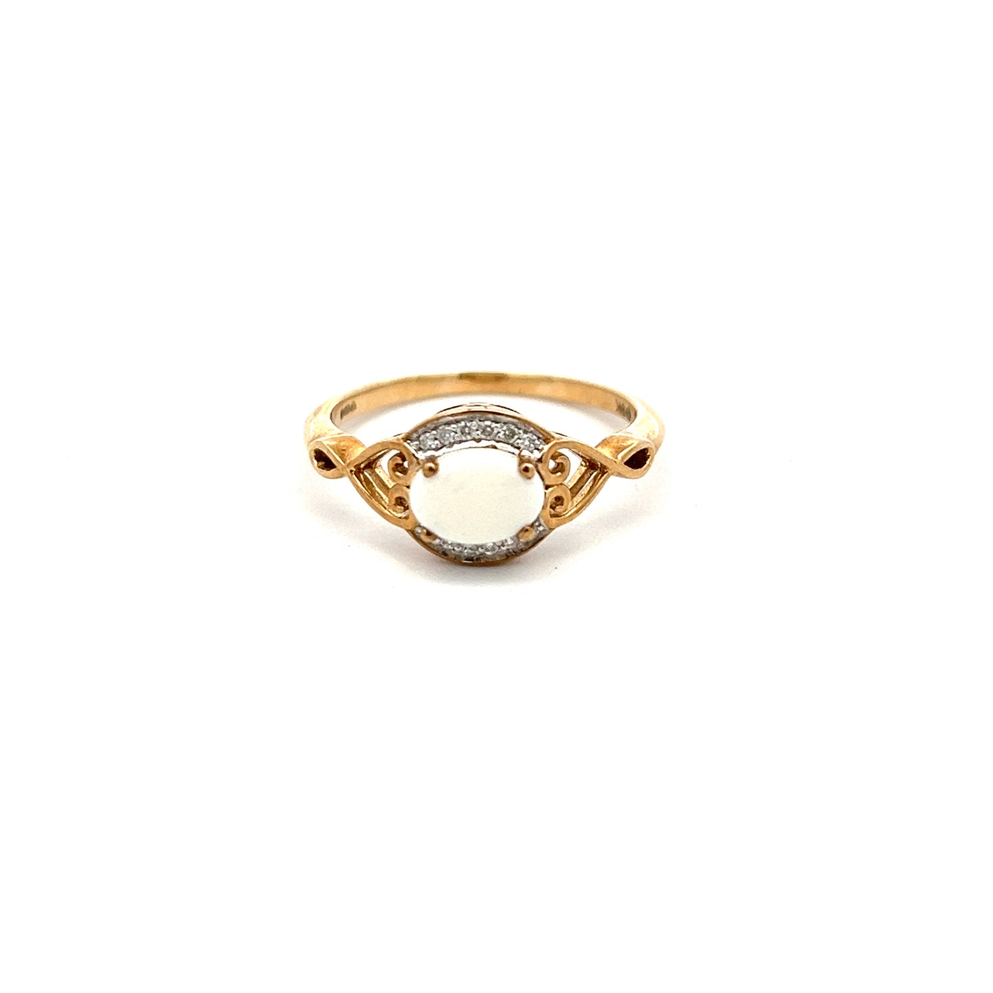 9ct Yellow Gold Opal and Diamond Ring Size N