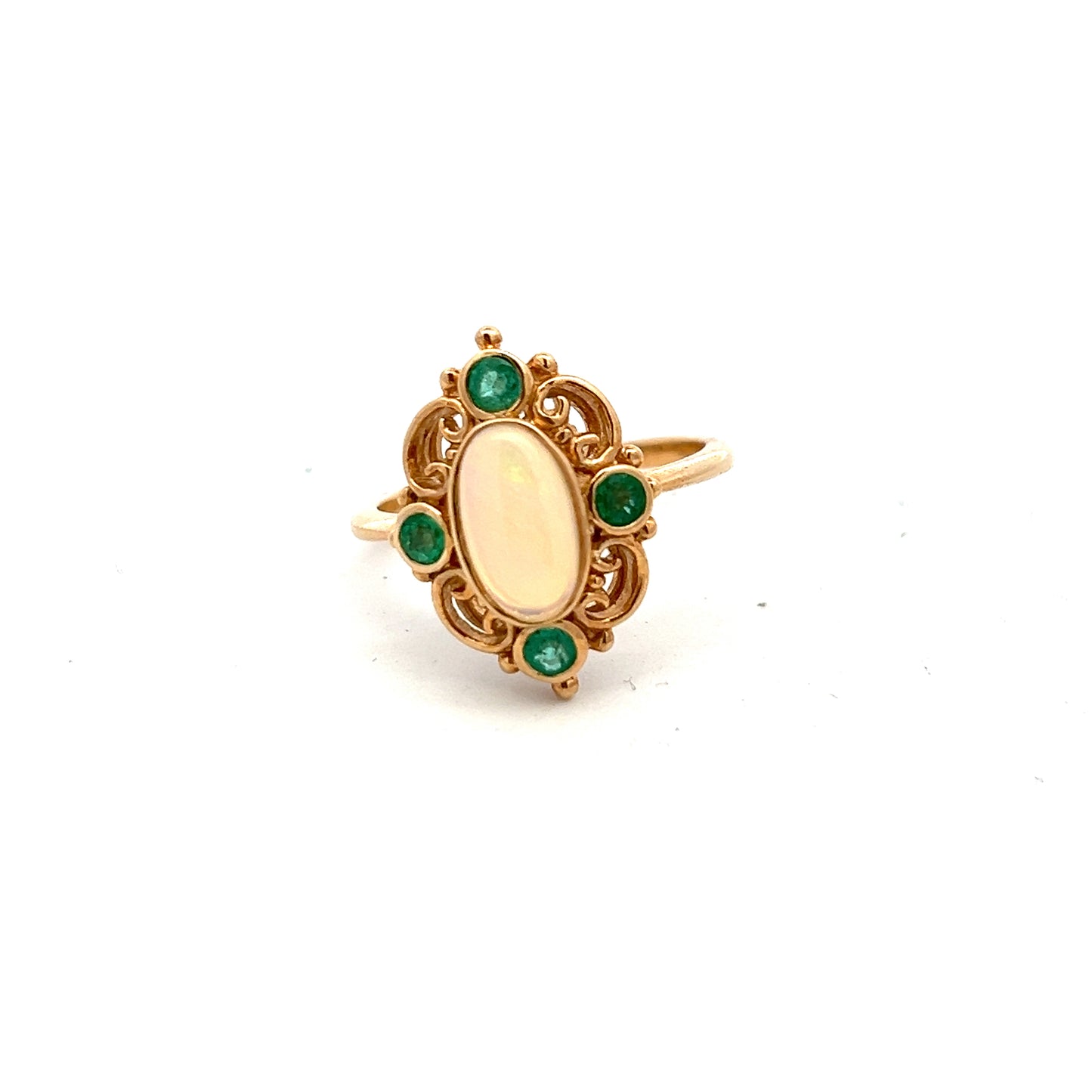 9ct Yellow Gold Opal and Emerald Ring Size N