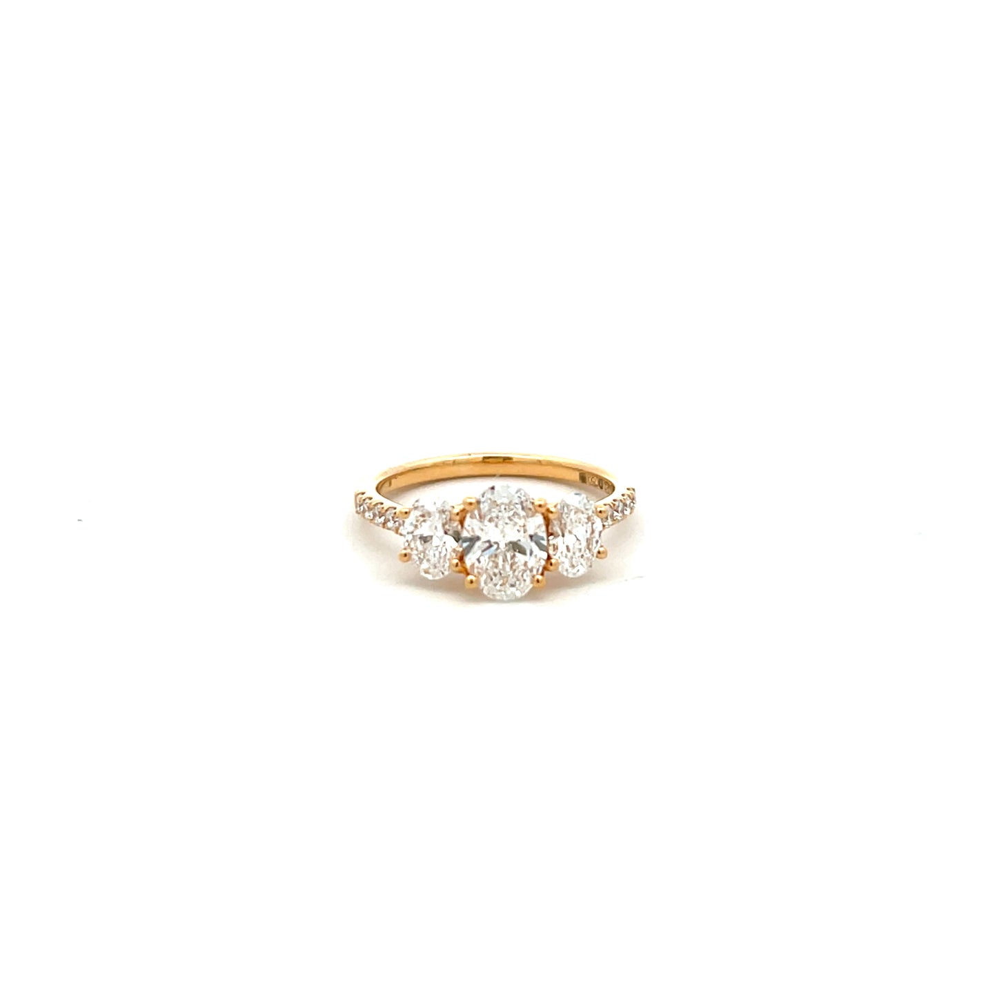 18ct Yellow Gold Laboratory Grown Diamond Triple Oval with Laboratory Grown Diamond Shoulders Ring Size N