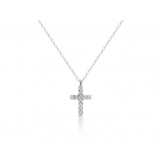 9ct White Gold Diamond Mini Cross and Chain