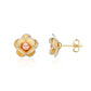 9ct Rose, Yellow and White Flower Stud Earrings