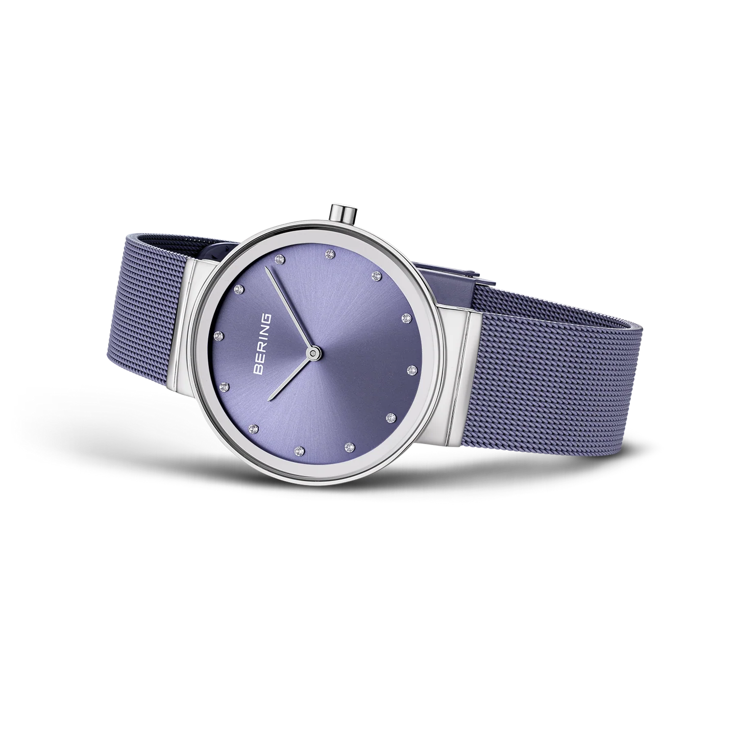 Bering Round Stainless Steel Lilac Grey Dial and Mesh Bracelet Watch