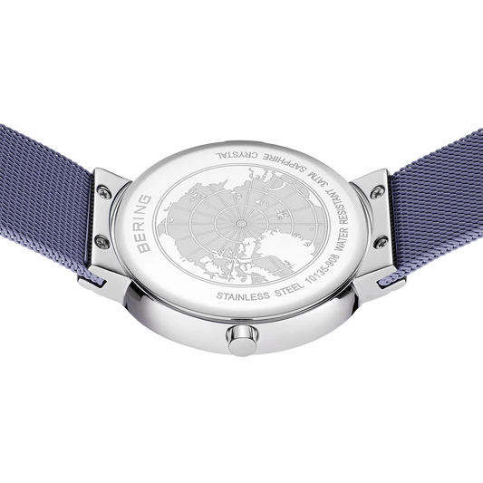 Bering Round Stainless Steel Lilac Grey Dial and Mesh Bracelet Watch
