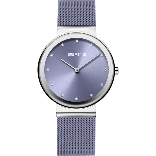 Bering Round Stainless Steel Lilac Grey Dial and Mesh Bracelet Watch