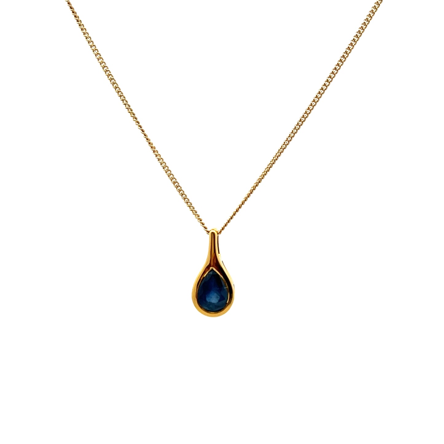 9ct Yellow Gold Sapphire Teardrop Rubover Pendant