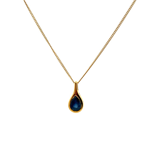 9ct Yellow Gold Sapphire Teardrop Rubover Pendant