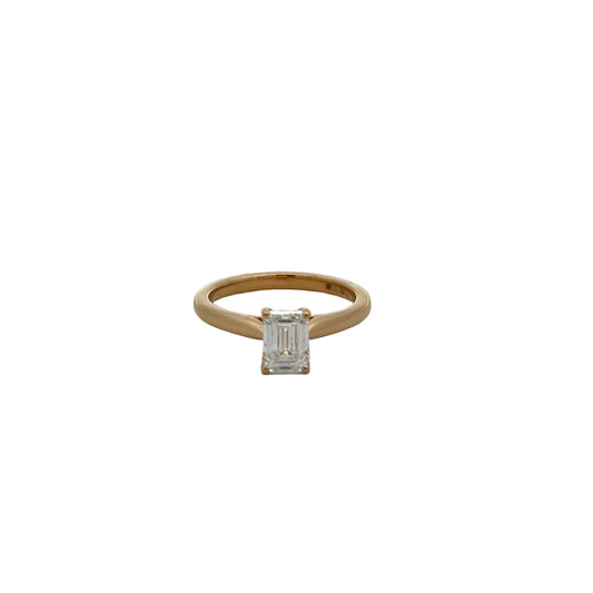18ct Yellow Gold Laboratory Grown Diamond 1.07ct Emerald Cut Ring Size M
