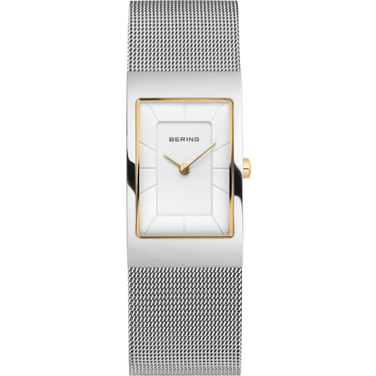 Bering Rectangular White Dial Stainless Steel Case and Mesh Bracelet Watch 10222-010-S