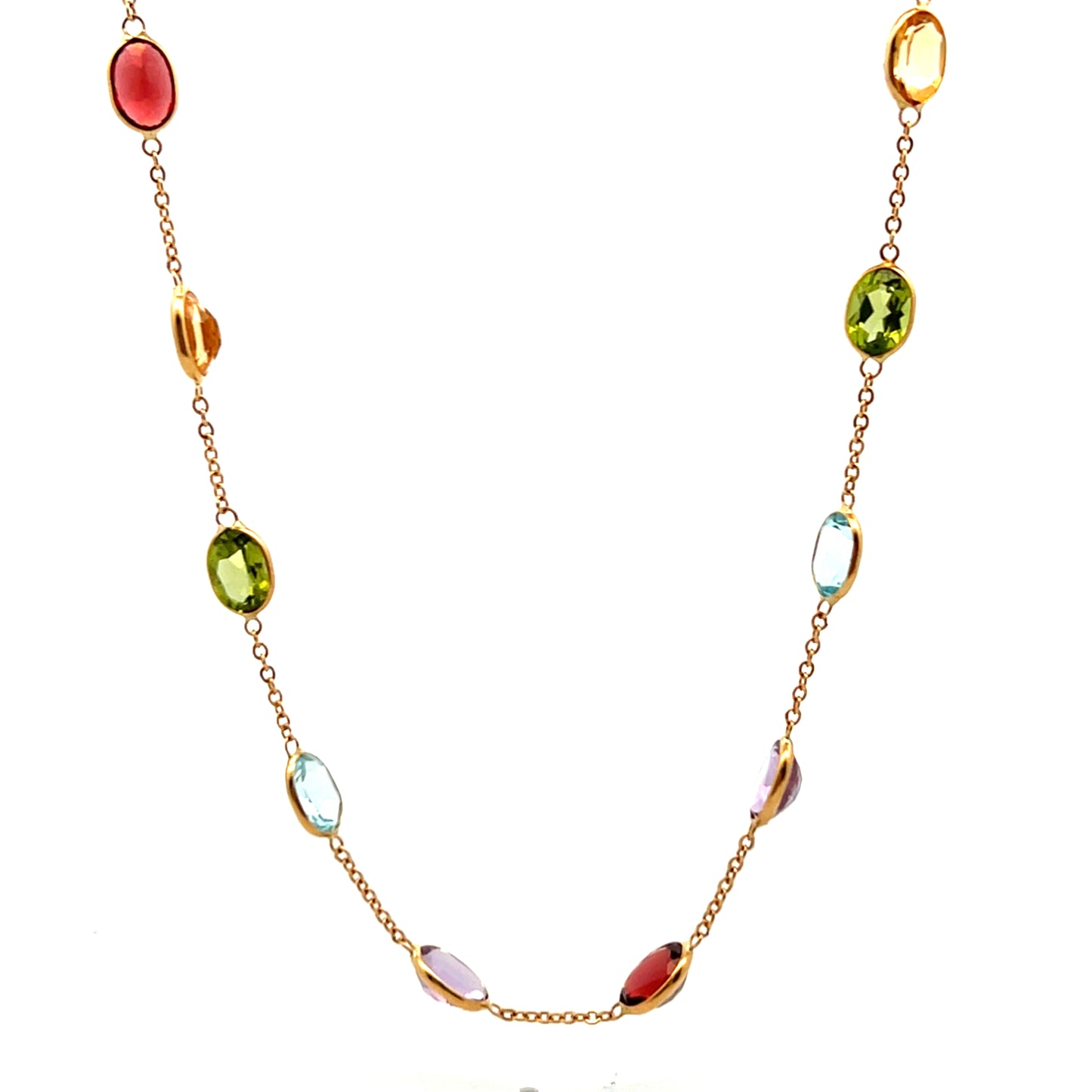 18ct Yellow Gold Amethyst Garnet Citrine Peridot and Blue Topaz Necklace 18"