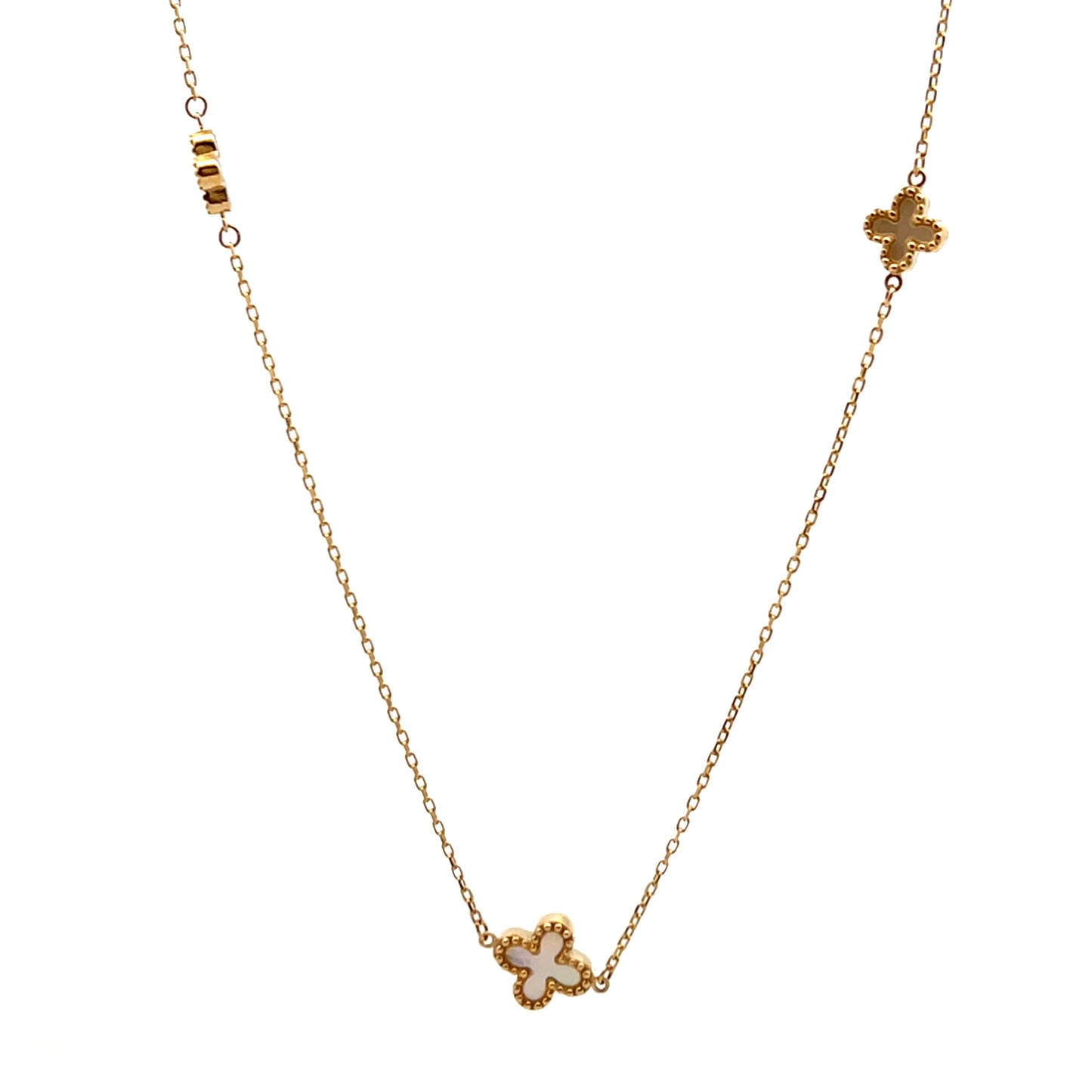 9ct Yellow Gold Mother Of Pearl Triple Quatrefoil Necklace