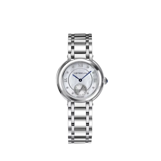 Herbelin Galet Round Mother of Pearl Diamond Dial Steel Bracelet Watch 10630B59