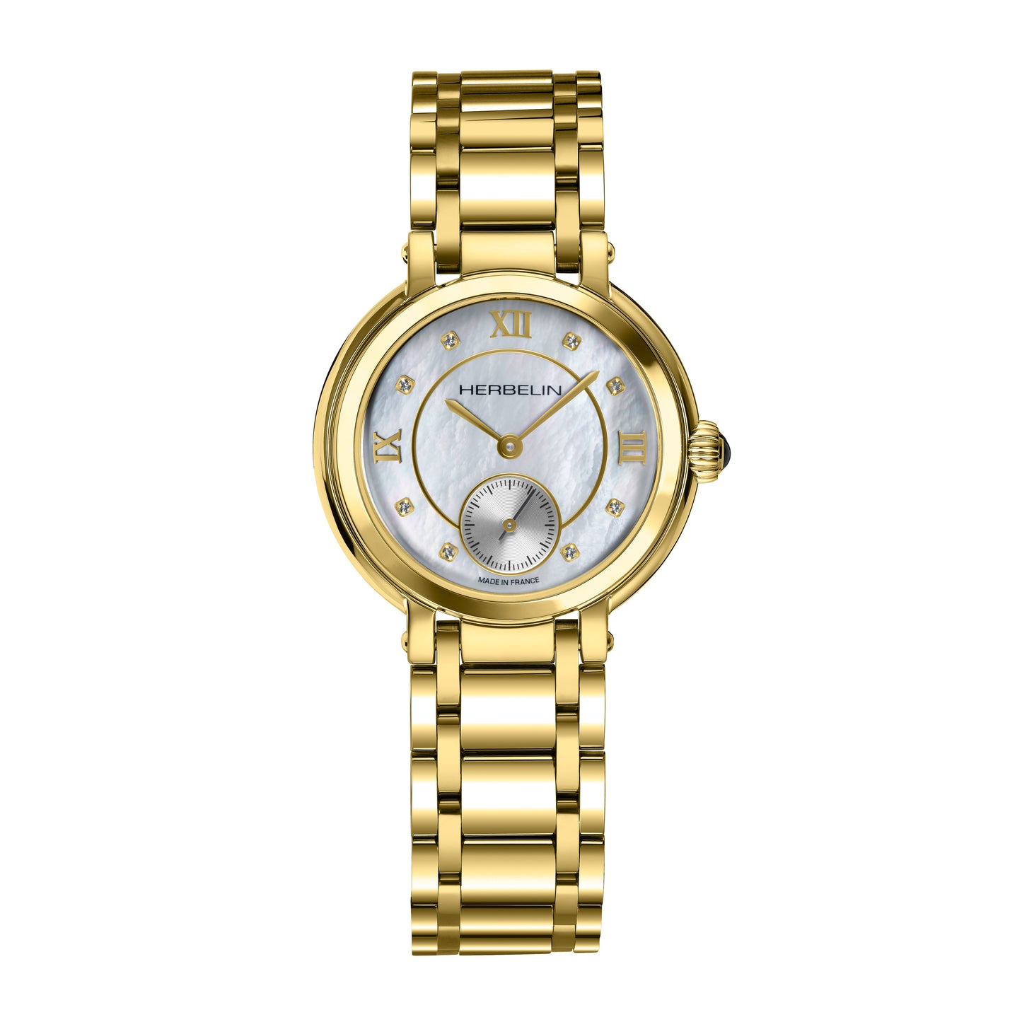 Herbelin Galet Round Mother Of Pearl Diamond Dial Yellow Plated 10630BP59